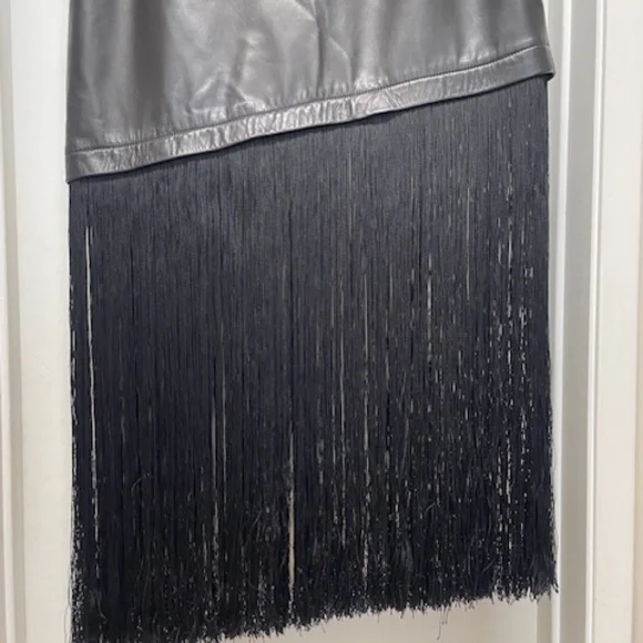 Helmet Lang Black Lamb Leather and Fringe Skirt EUC - Picture 7 of 14